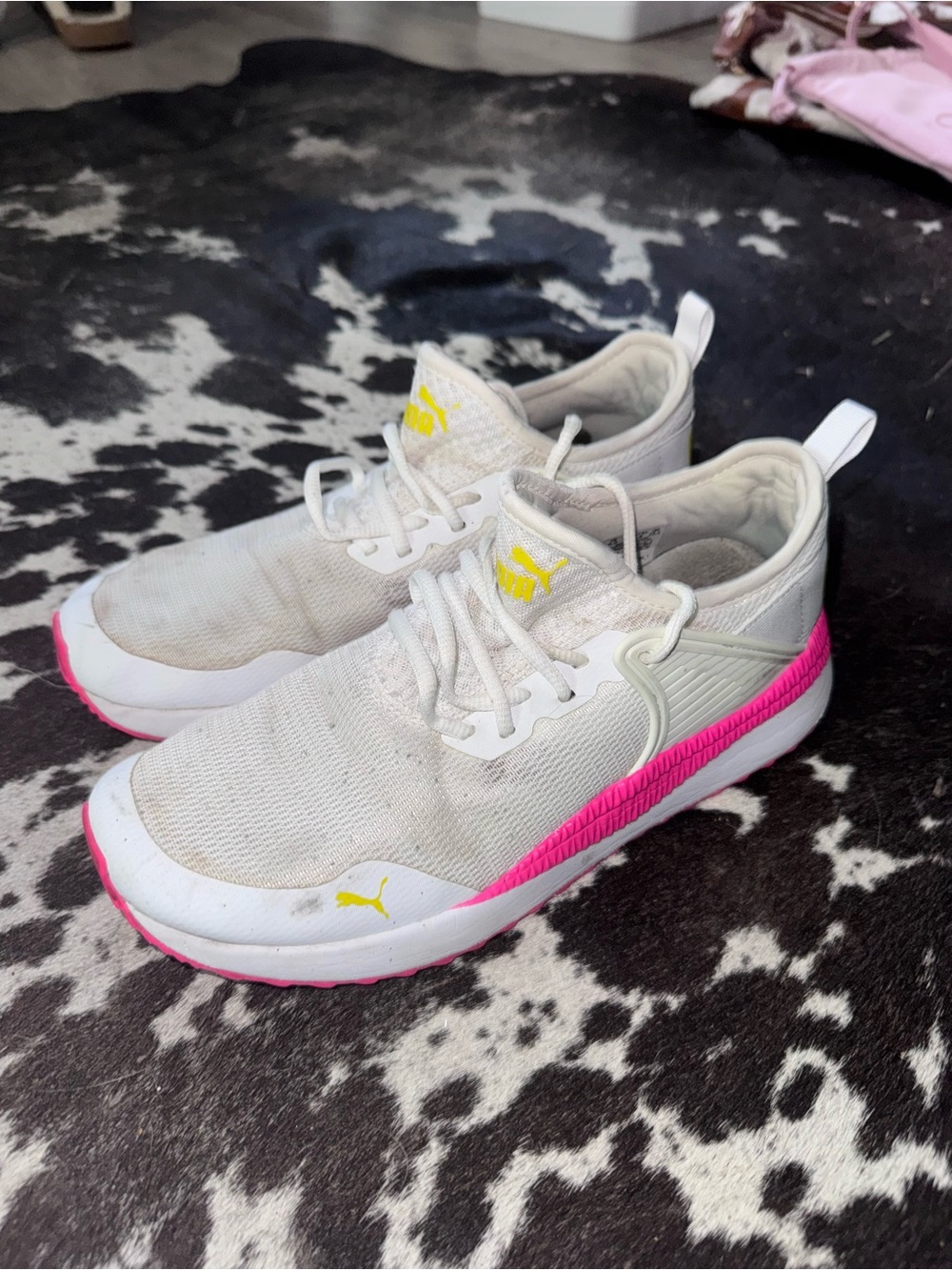 Puma Women’s White Sneakers with Pink and Yellow Accents